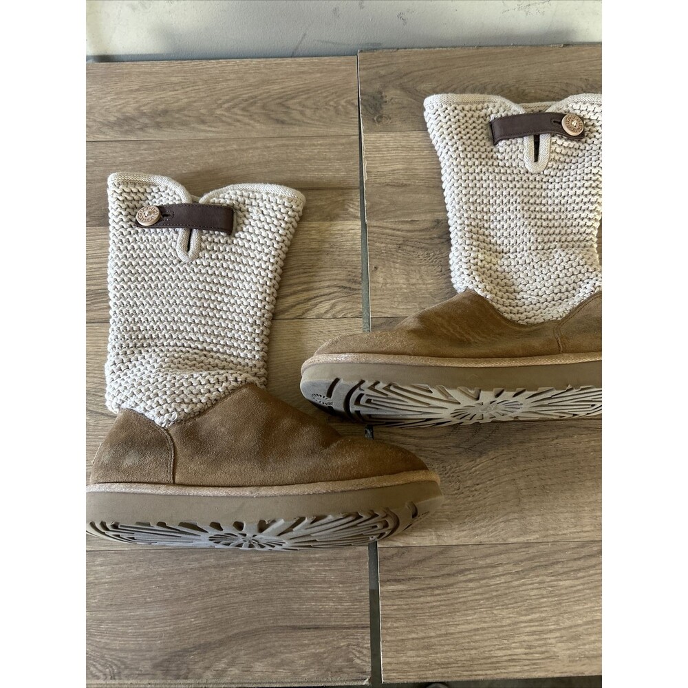 UGG Australia Shaina Knit Boots Sz 9 Suede Leather Chestnut 1012534